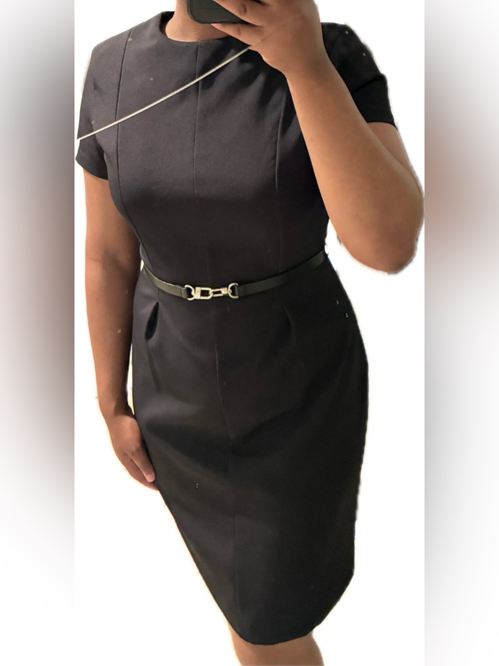 H&M Black Short-Sleeve Midi Dress with Slim Belt